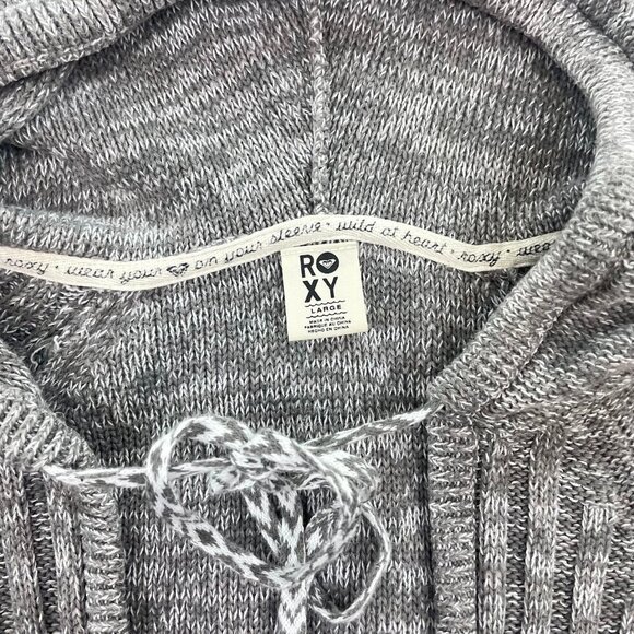 ROXY Pullover Knitted Hoodie Gray Long Sleeve Boho Festival Retro Y2K Size Large - Picture 2 of 5
